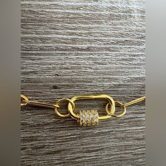 Gold paper clip chain Necklace N812 - Picture 3 of 4